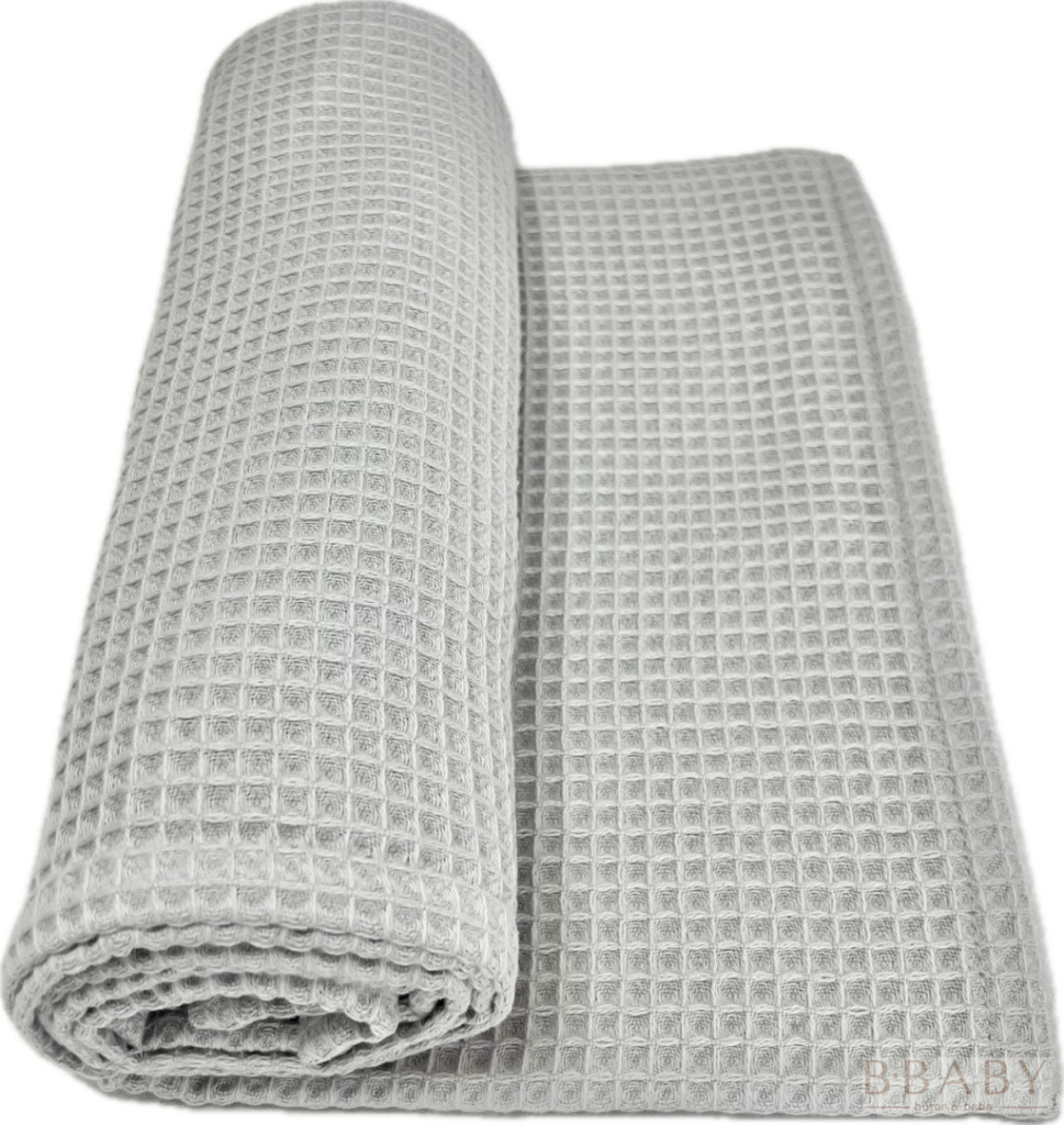 Szürke waffle babatakaró 70x90 cm – OEKO-TEX pamut, hőkiegyenlítő, légies textúra – babatermék