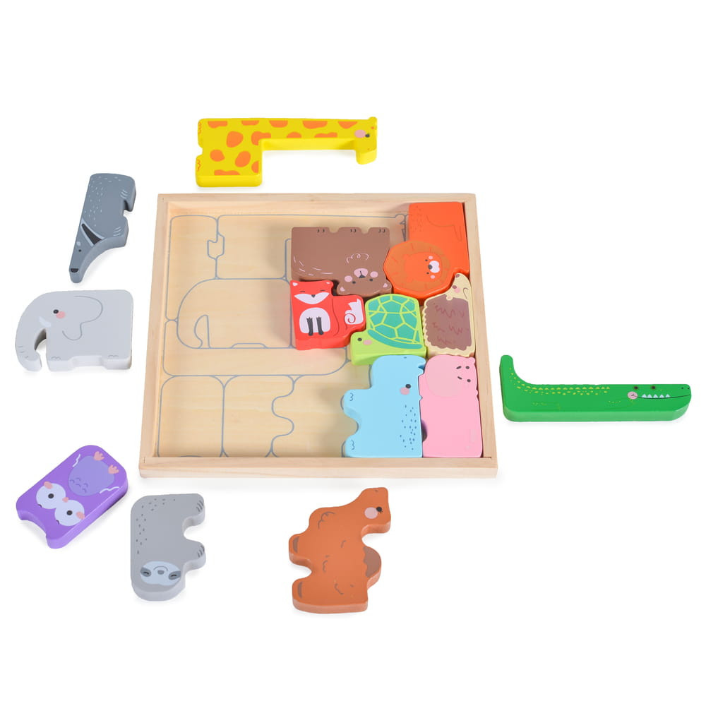 Moni Toys Fajáték fa állatos kirakó 15 db