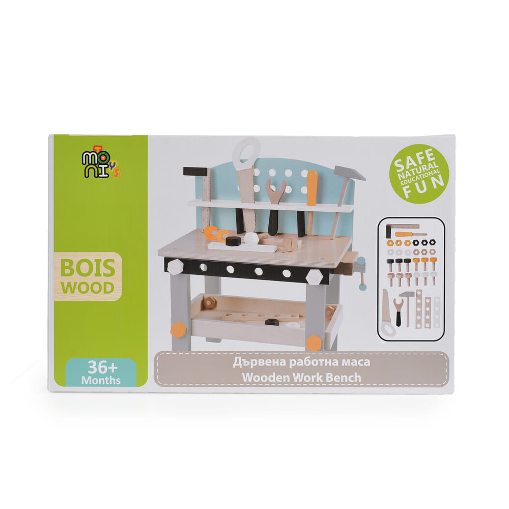 Moni Toys Fajáték fa szerelőpad 49x45x 29.5cm