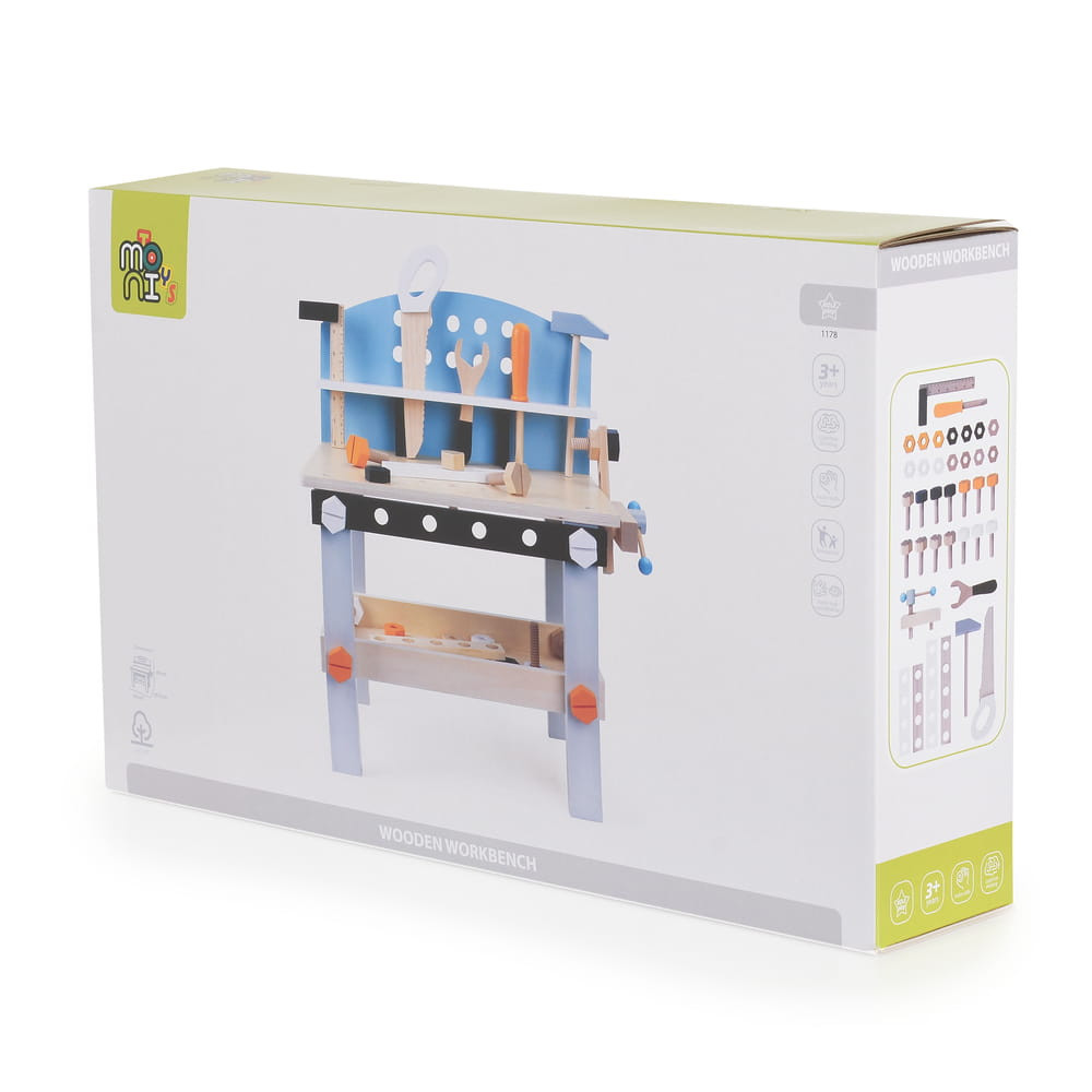 Moni Toys Fajáték fa szerelőpad 49x45x 29.5cm