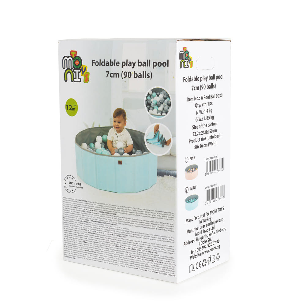 CANGAROO LABDAMEDENCE összecsukható 80cm + 90db 7cms labda MENTA/SZÜRKE – játszószőnyeg 5. kép