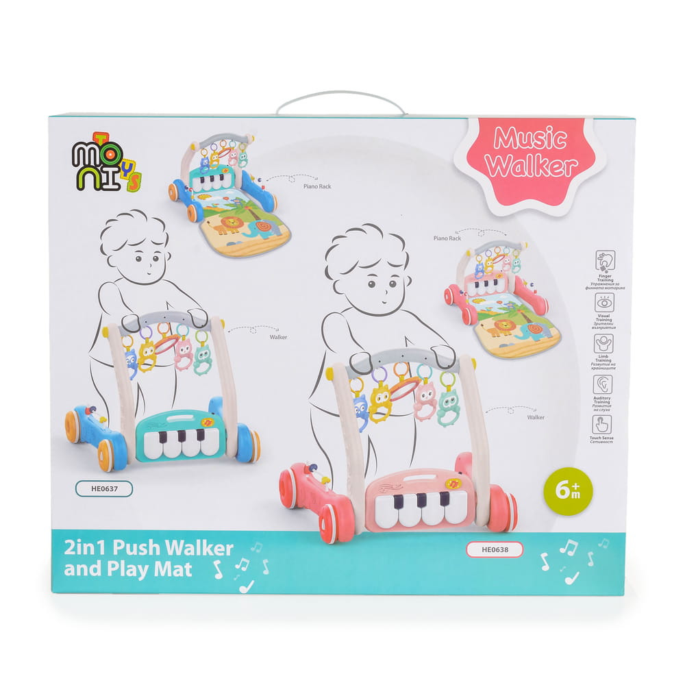 MONI MUSIC WALKER 2in1 járássegítő+játszószőnyeg KÉK – babatermék