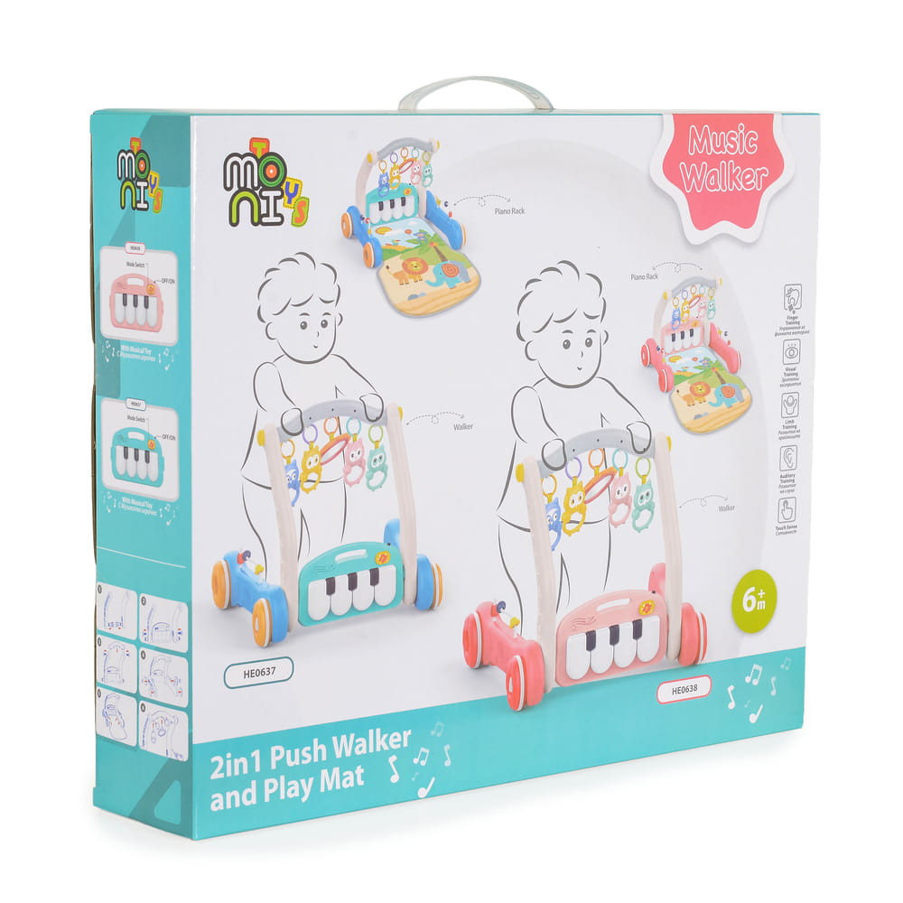 MONI MUSIC WALKER 2in1 járássegítő+játszószőnyeg PINK – babatermék
