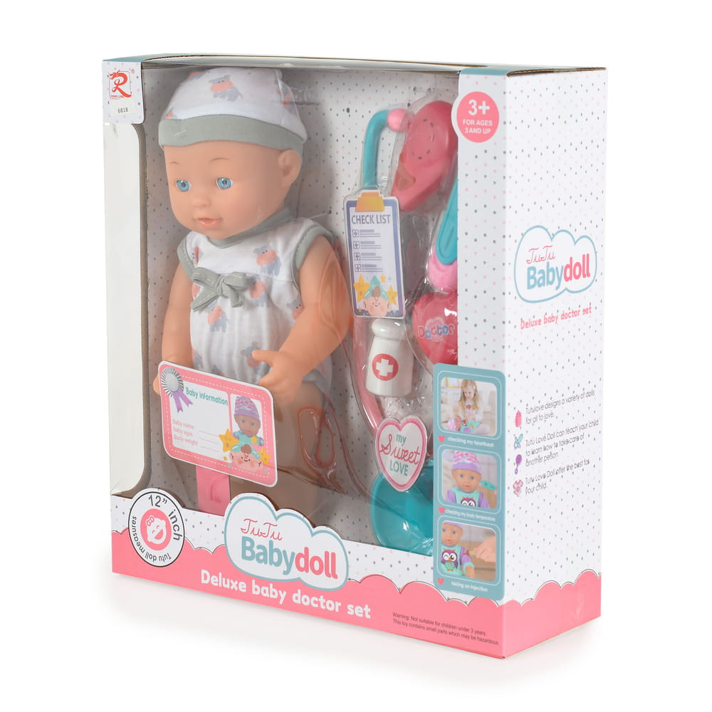 Tutu love Baba 31 cmes baba doktor szett, hanggal szürke