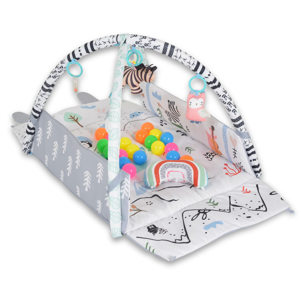 Moni HAPPY SPACE Rabit játszószőnyeg NYUSZIS állatos, szögletes, 20 db labdával textil, műa.FEKETE – játszószőnyeg