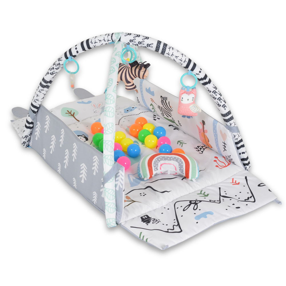 Moni HAPPY SPACE Rabit játszószőnyeg NYUSZIS állatos, szögletes, 20 db labdával textil, műa.FEKETE – játszószőnyeg