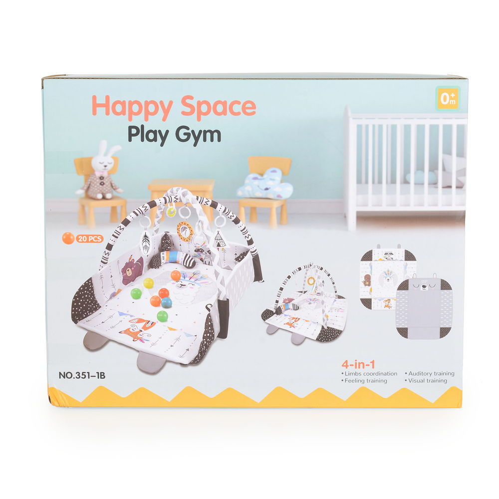 Moni HAPPY SPACE Rabit játszószőnyeg NYUSZIS állatos, szögletes, 20 db labdával textil, műa.FEKETE – játszószőnyeg