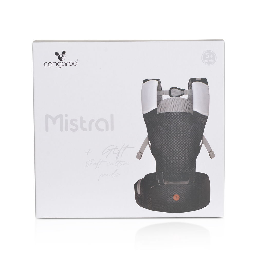Cangaroo MISTRAL bébi hordozó 3 poziciós, ergonomikus, hálós VSZÜRKE