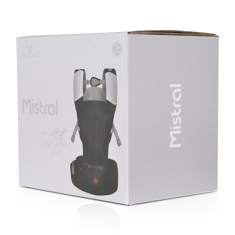 Cangaroo MISTRAL bébi hordozó 3 poziciós, ergonomikus, hálós VSZÜRKE