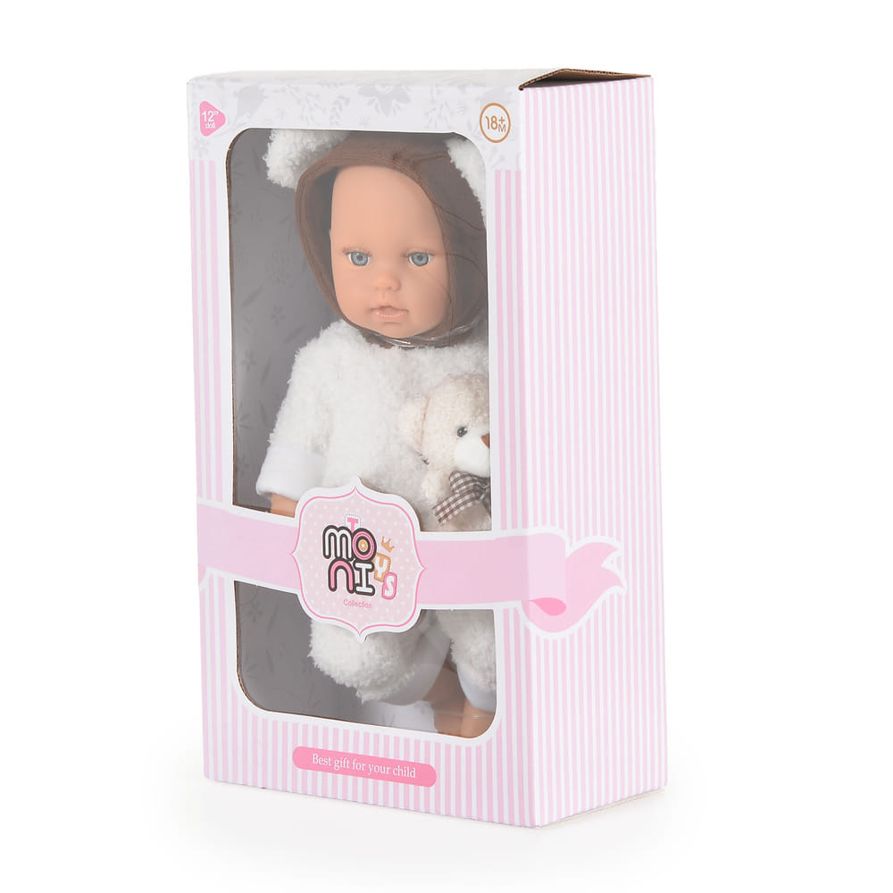 Moni BABA 30cm újszülött maciruhában kismacival SZÜRKE