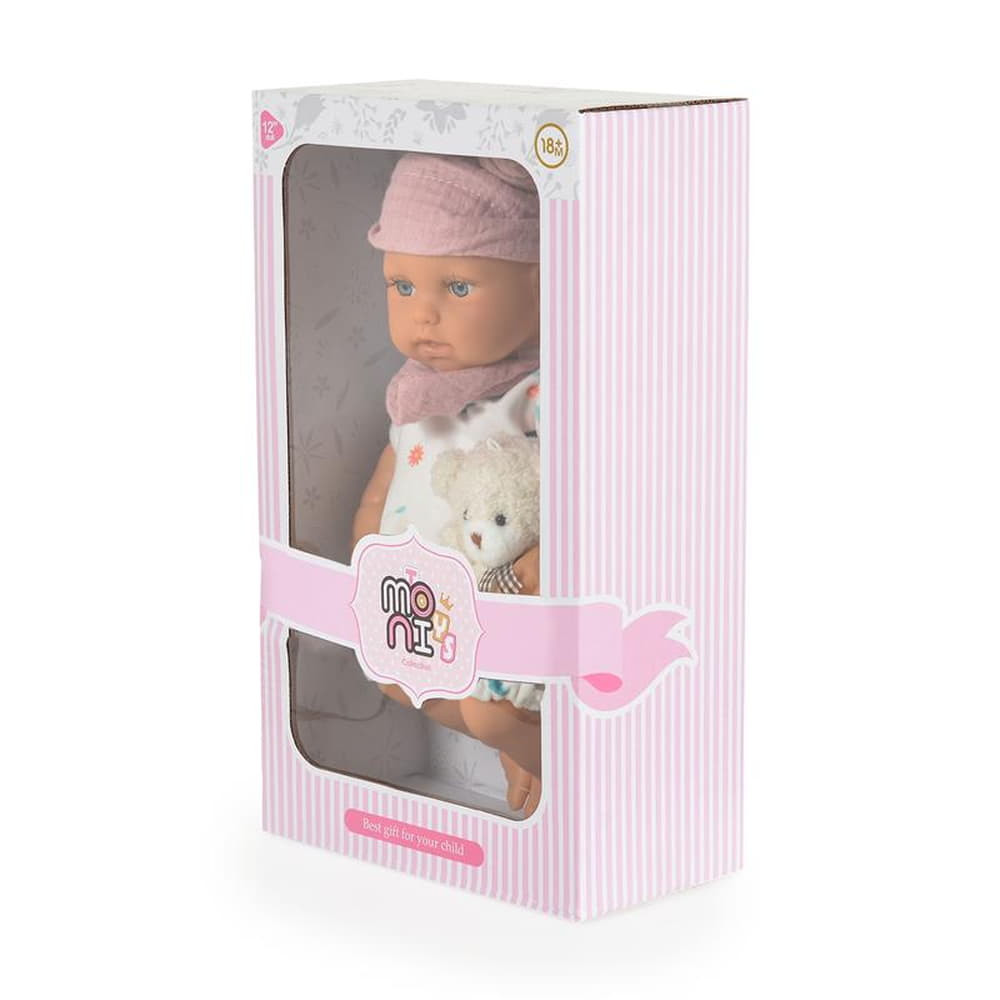 Moni BABA 30cm újszülött maciruhában kismacival BÉZS