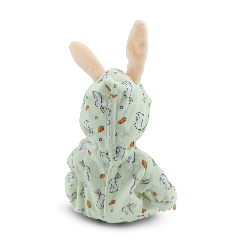 Moni BABA 30cm  újszülött nyusziruhában kisnyuszival SZÜRKE