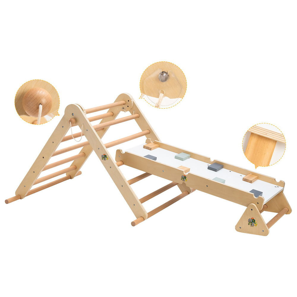 Moni PIKLER 2in1 fa MÁSZÓKA 3szög és mászórámpa Montessori 132*60cm NATUR – gyermekjáték