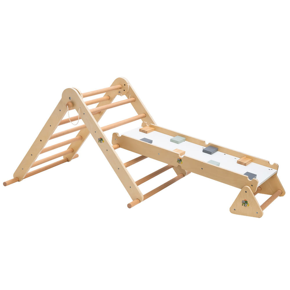 Moni PIKLER 2in1 fa MÁSZÓKA 3szög és mászórámpa Montessori 132*60cm NATUR – gyermekjáték