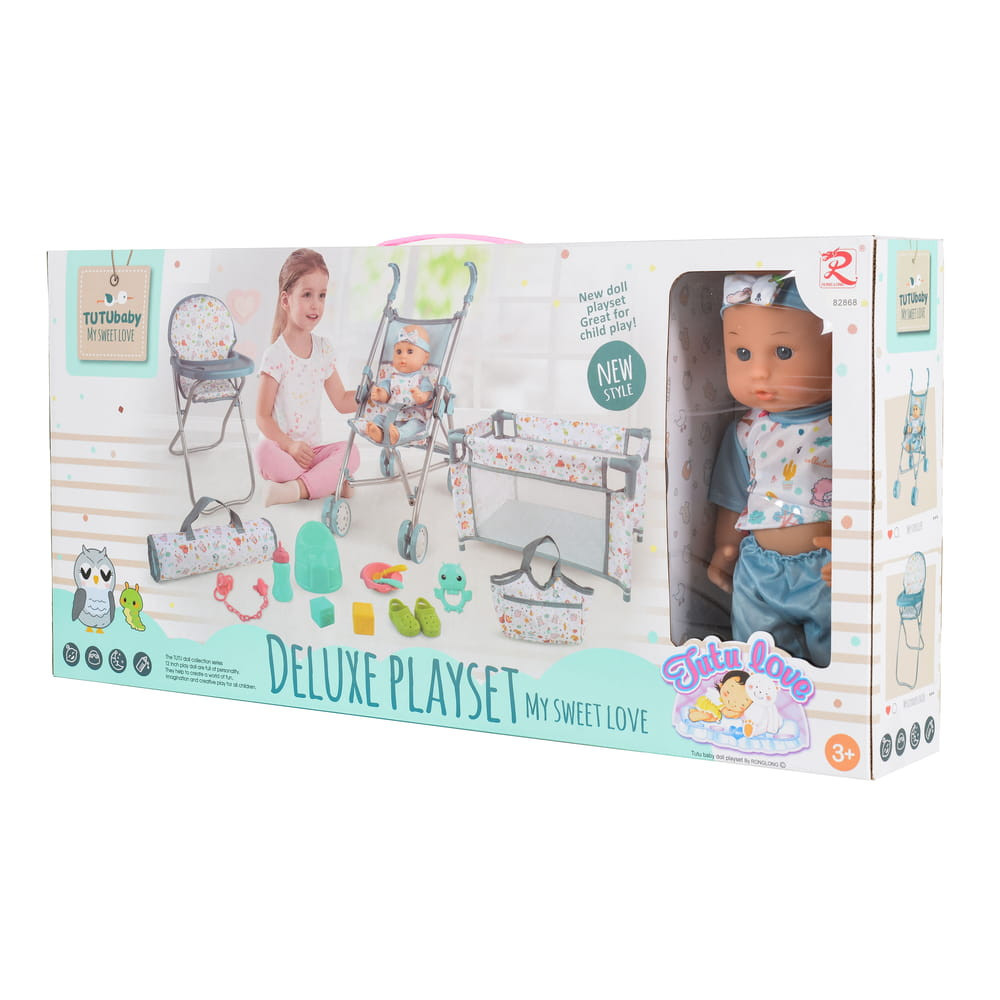 Moni BABA játékszett 36 cmes FIÚ babával delux playset KÉK