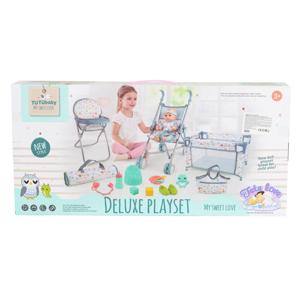 Moni BABA játékszett 36 cmes FIÚ babával delux playset KÉK