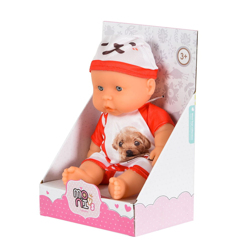 Moni BABA 20cm újszülött Kutyus ruha FEHÉR/PIROS