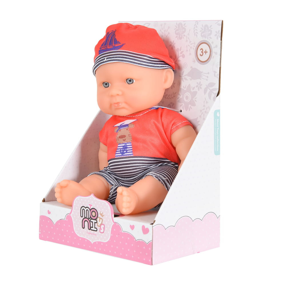 Moni BABA 20cm újszülött Tengerész ruha PIROS/SZÜRKE