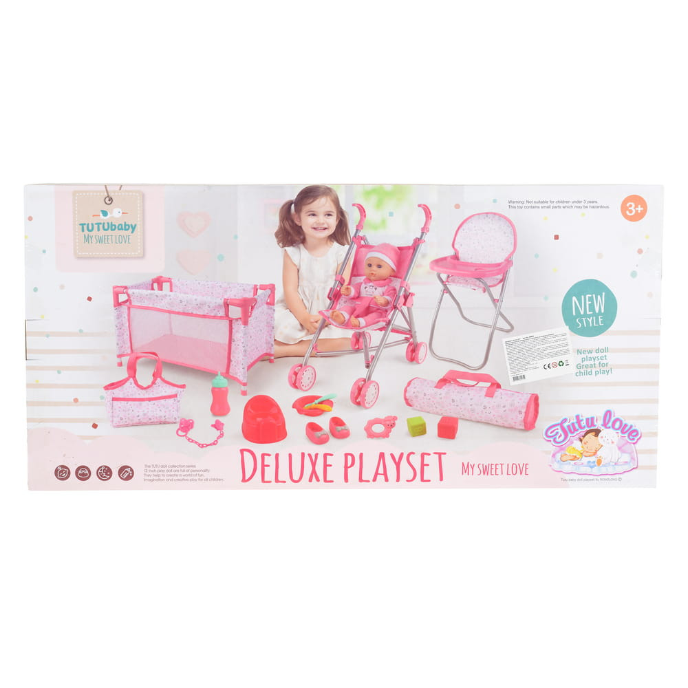 Moni BABA játékszett 36 cmes LÁNY babával delux playset PINK