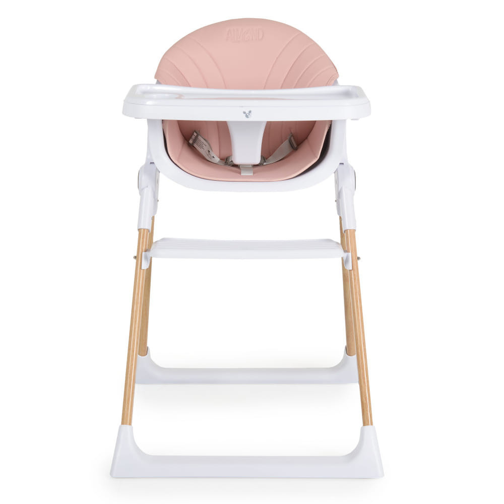 Cangaroo ALMOND etetőszék bőr ülés fa lábakkal PINK