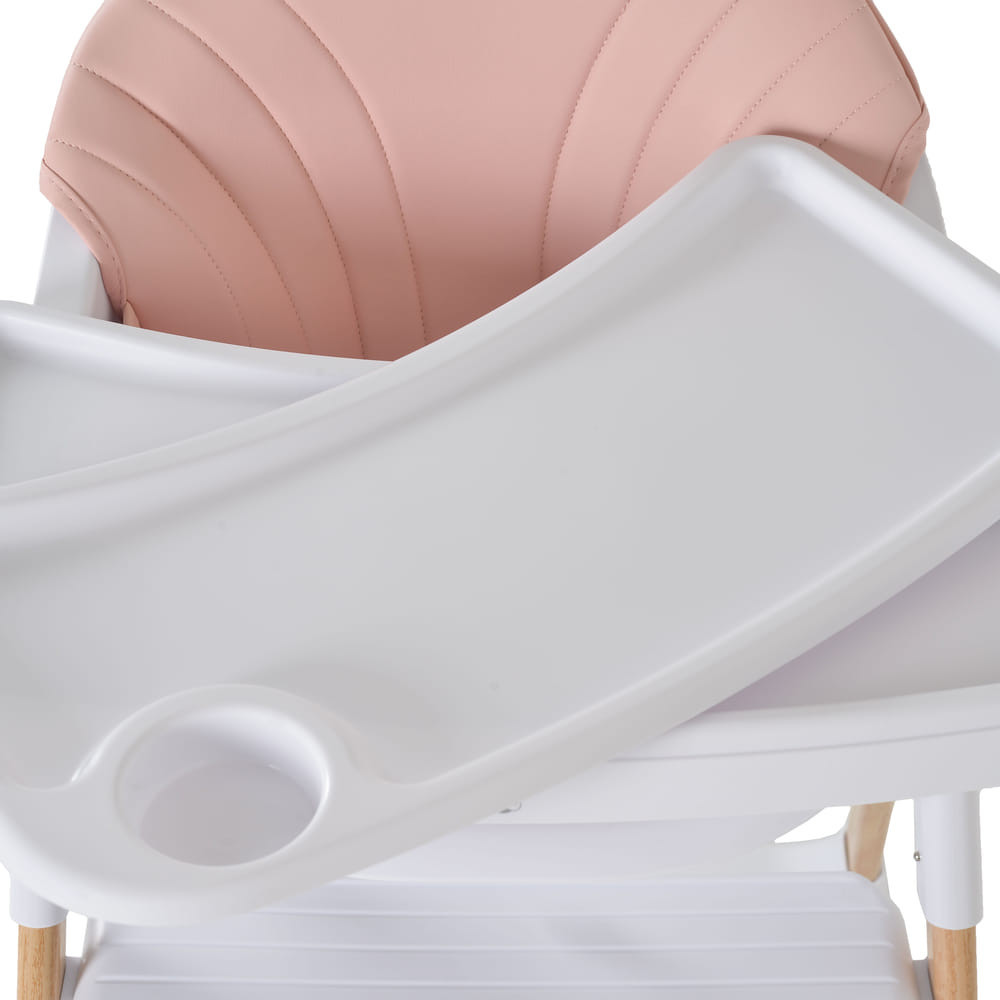 Cangaroo ALMOND etetőszék bőr ülés fa lábakkal PINK