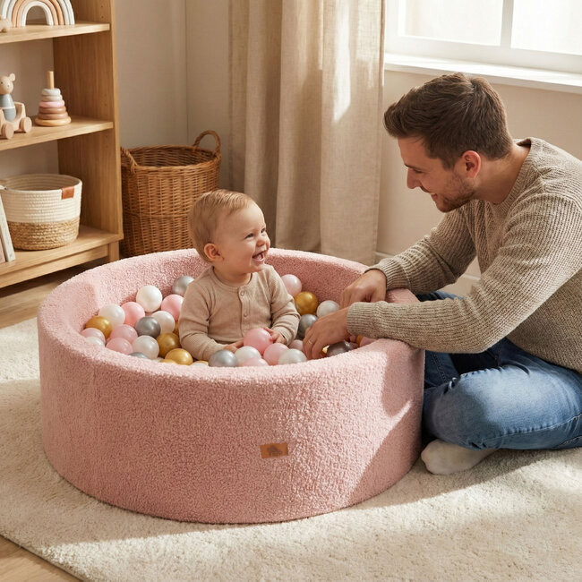 CANGAROO LABDAMEDENCE 200db 5,5cm ARANY labdával RÓZSASZÍN – játszószőnyeg 2. kép