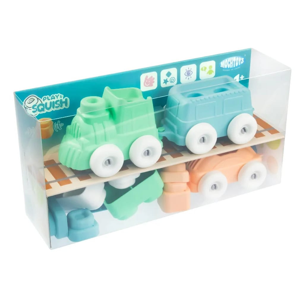 MOCHTOYS Play&Squish puha vonat és kocka szett 12db PASZTELL
