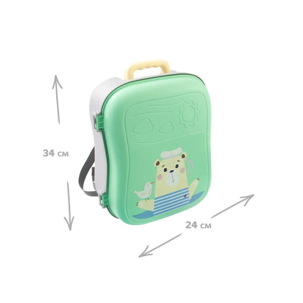 MOCHTOYS homokozó készlet 8+1 rész, bőrönd/hátizsák ZÖLD/ PASZTELL