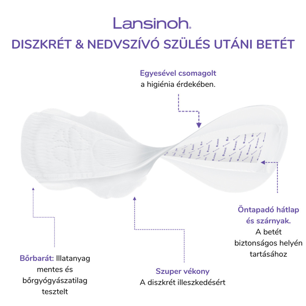 Lansinoh egészségügyi betét szülés utáni diszkrét és nedvszívó 2.héttõl egyesével csomagolt 12db