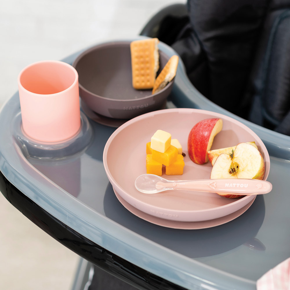 Nattou étkészlet szilikon 4 részes pohárral pink-padlizsán – babatermék
