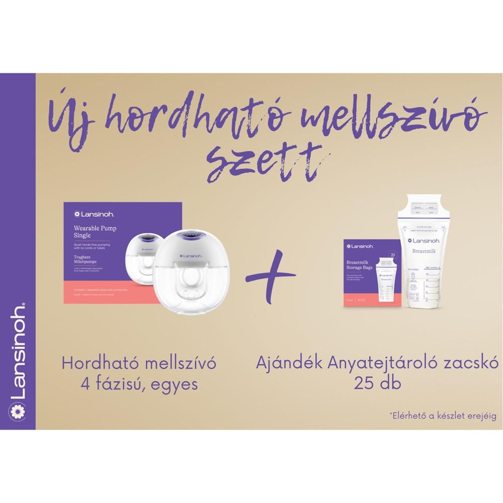 Lansinoh hordható mellszívó 4 fázisú egyes Lansinoh anyatejtároló zacskóval szettben