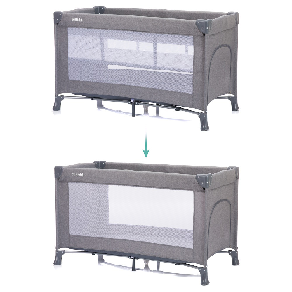 Fillikid utazóágy Milano 120x60cm szürke 4067-17