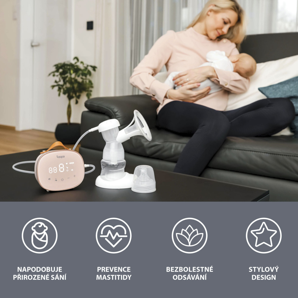 Zopa - Noma 3 fokozatú elektromos mellszívó, pink Pink