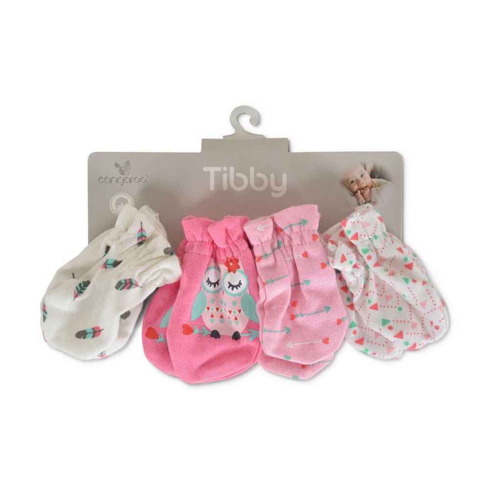 Cangaroo TIBBY kis kesztyűk 4 pár újszülött méret pamut lányos/PINK – babatermék