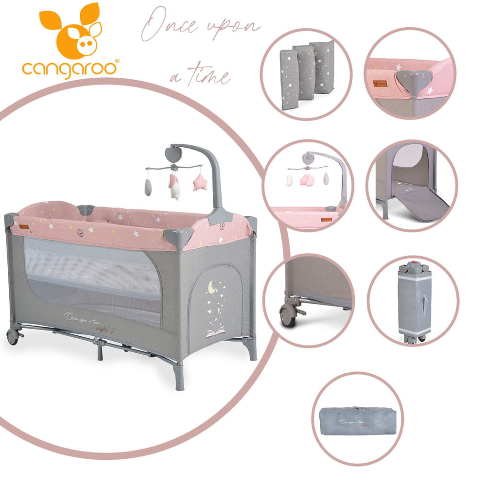 Cangaroo - Once upon2 2 szint utazóágy zenélő forgó játékkal pink