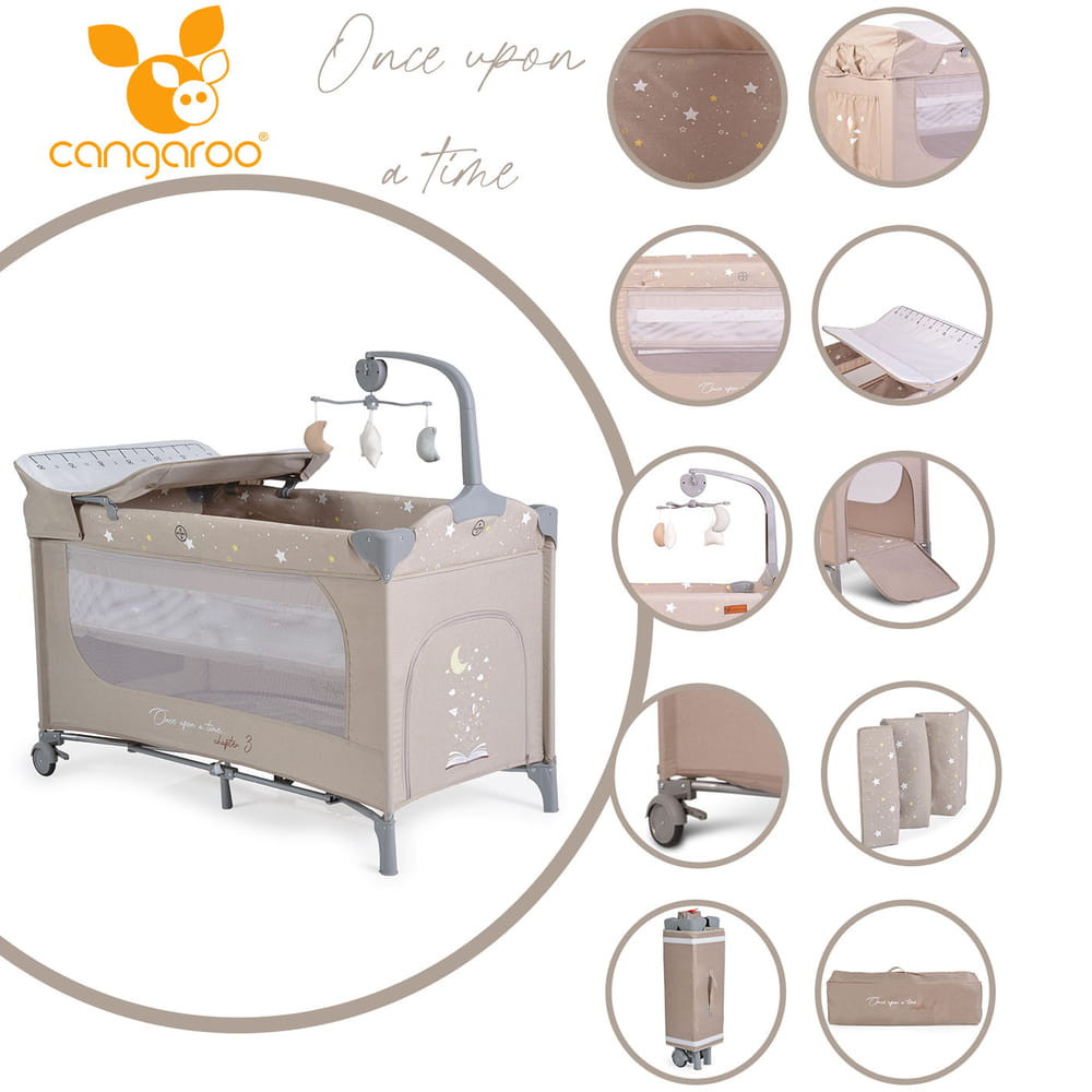 Cangaroo - Once upon3 2 szintes utazóágy zenélő játékkal, pelenkázós bézs