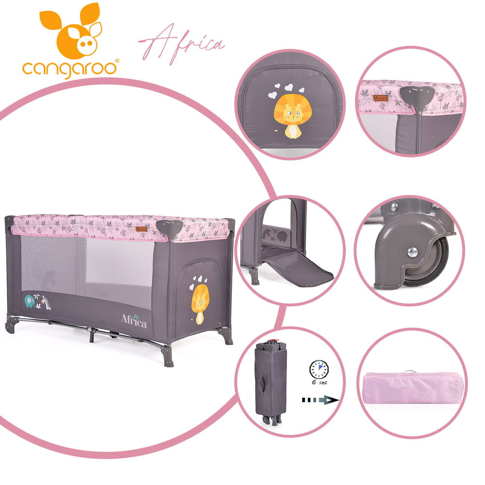 Cangaroo - Africa 1 szintes utazóágy 14 kg pink