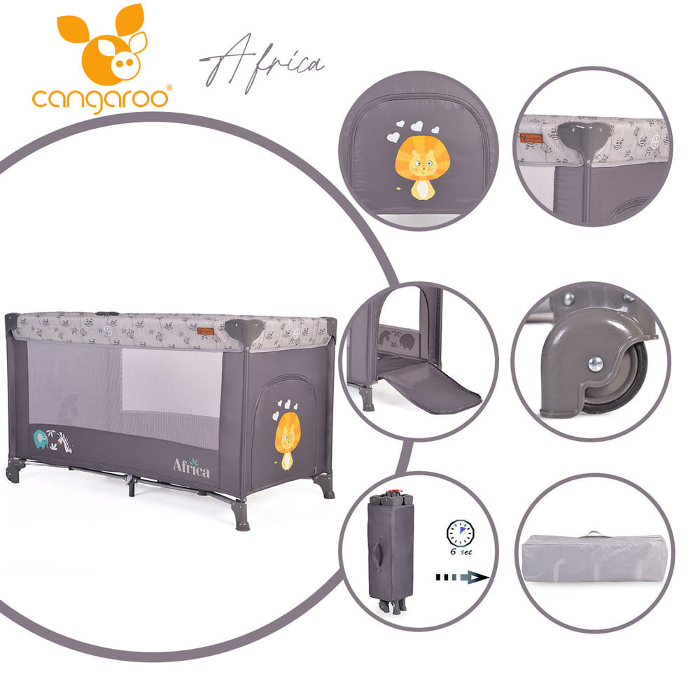 Cangaroo - Africa 1 szintes utazóágy 14 kg szürke
