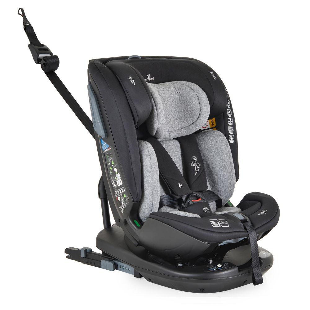 Cangaroo GRAVITY I-size autós ülés 40-150cm, SPS, forgatható talp, pamut huzat SZÜRKE – babatermék
