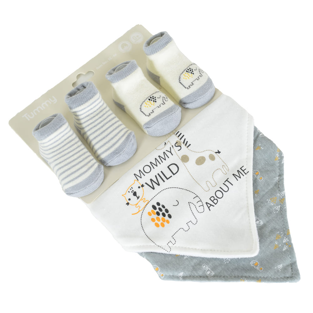 Cangaroo - TUMMY zokni+nyálkendő szett 2+2db SZÜRKE – babatermék