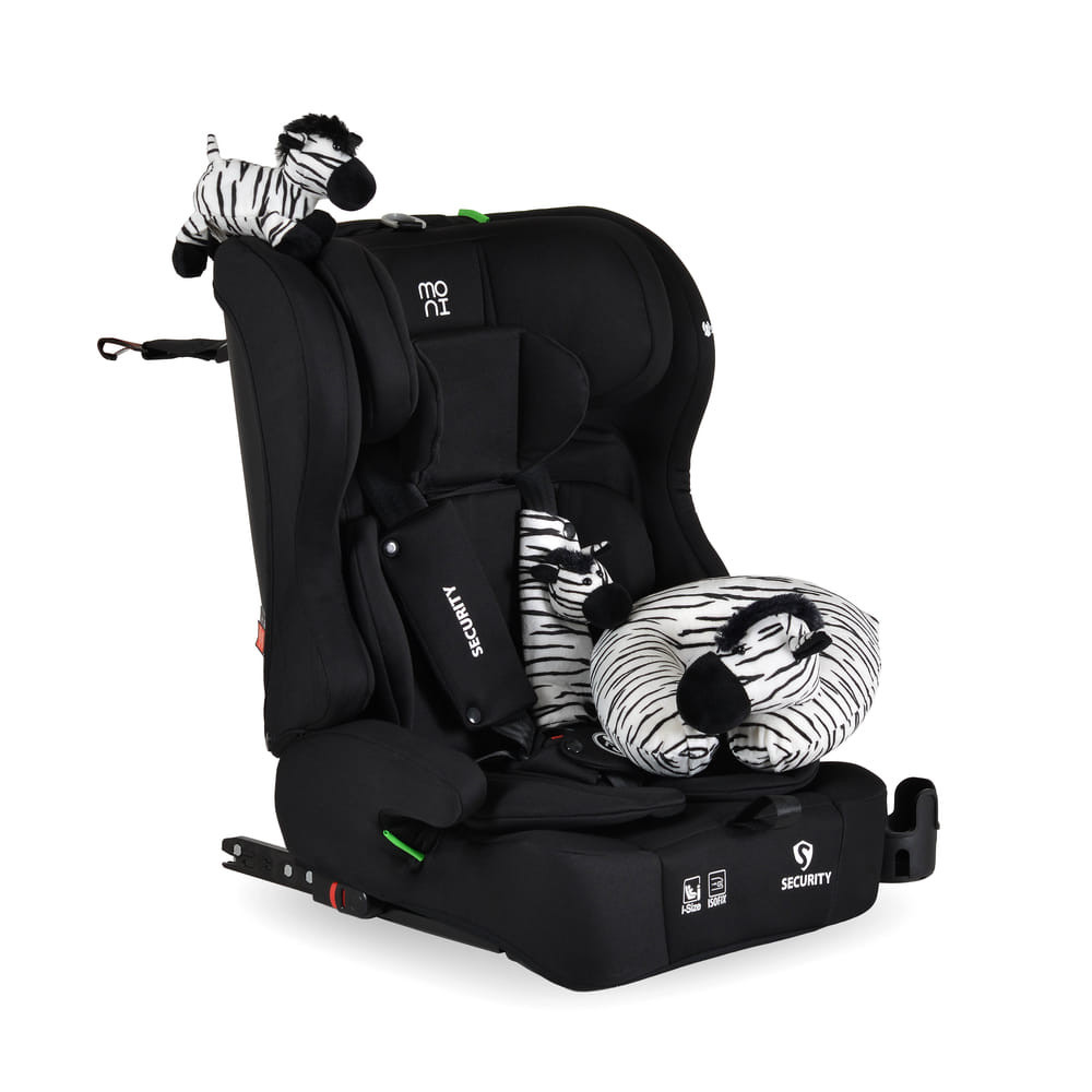 Moni - SECURITY autós ülés belső övvel, isofix, ajándék 2plüss+párna 76-150cm FEKETE