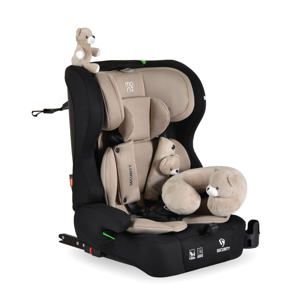 Moni - SECURITY autós ülés belső övvel, isofix, ajándék 2plüss+párna 76-150cm BÉZS
