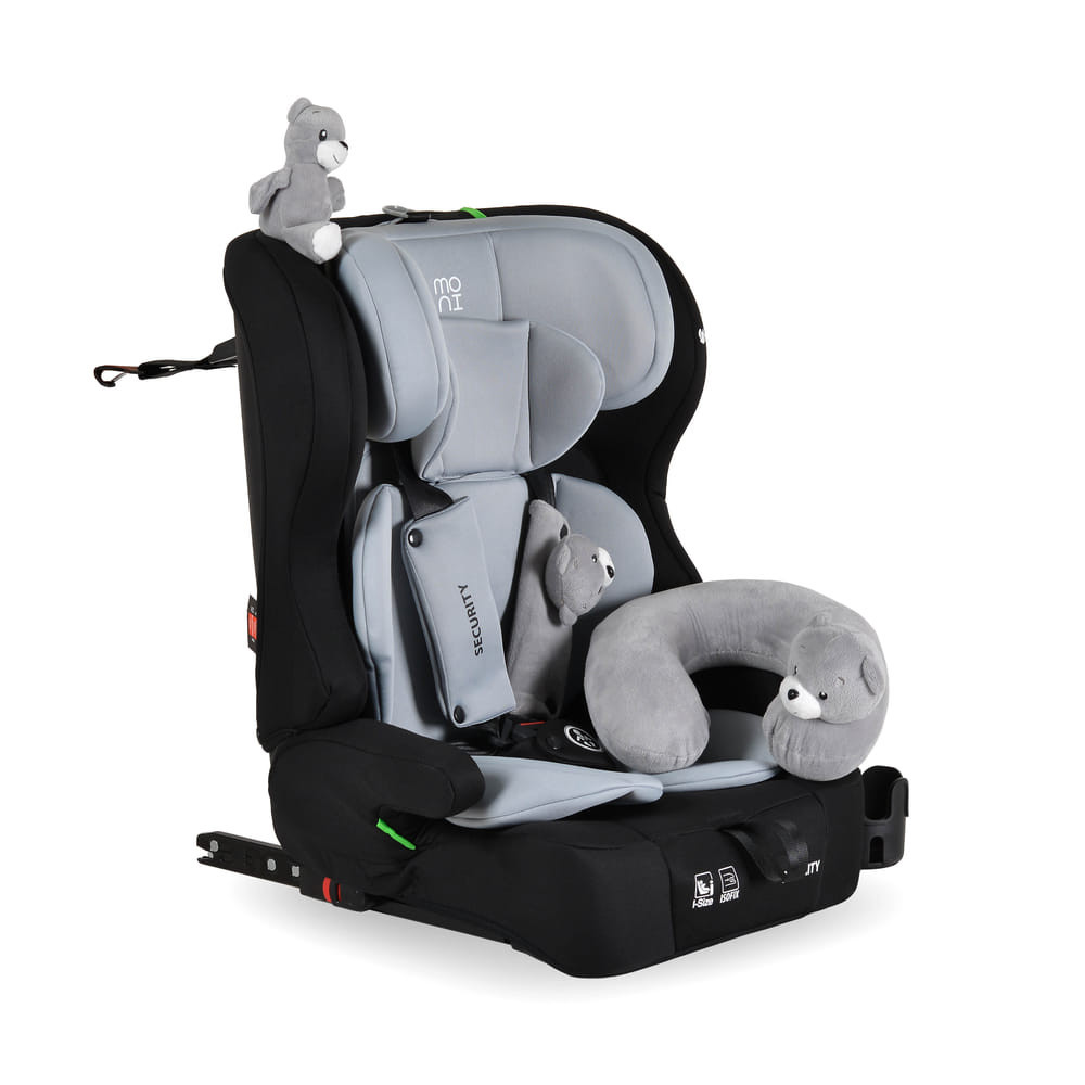Moni - SECURITY autós ülés belső övvel, isofix, ajándék 2plüss+párna 76-150cm SZÜRKE