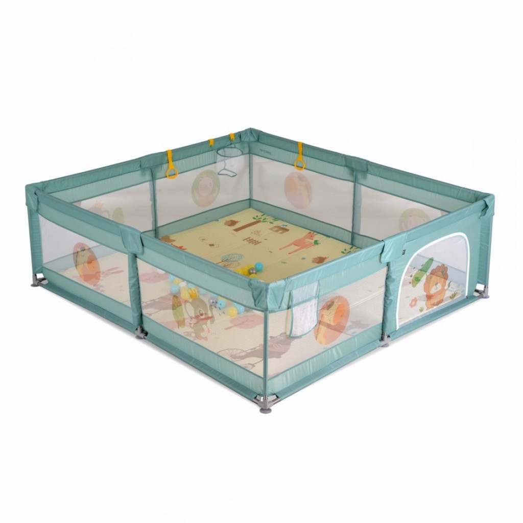 Moni - GAMEZONE összecsukható járóka szőnyeggel, 60 labdával 180x200 MENTA