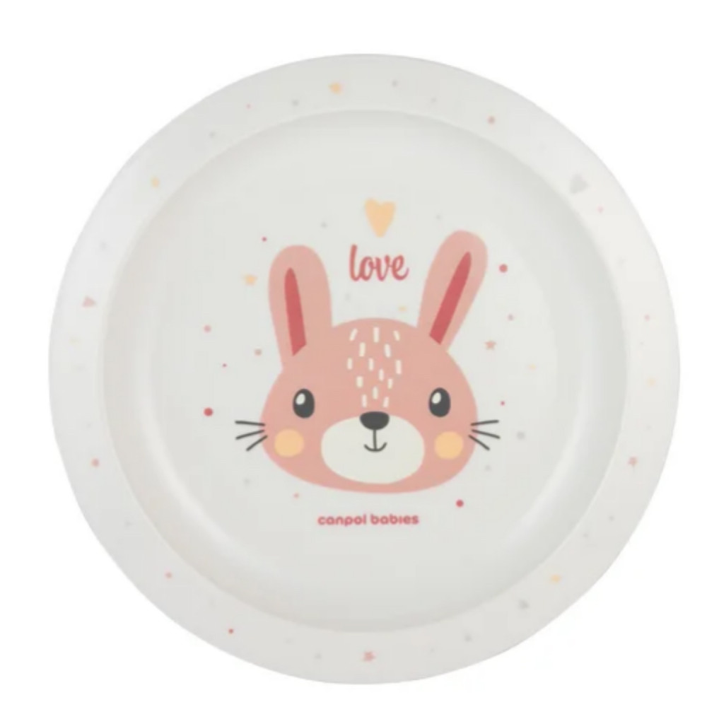 Canpol 4/411 - Műanyag lapos tányér Cute Animals Pink2 – babatermék