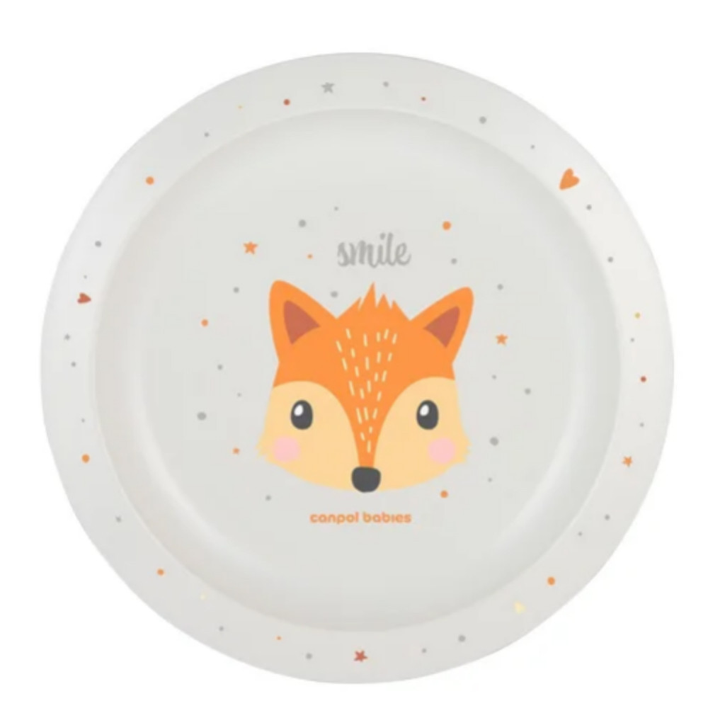 Canpol 4/411 - Műanyag lapos tányér Cute Animals Narancs – babatermék