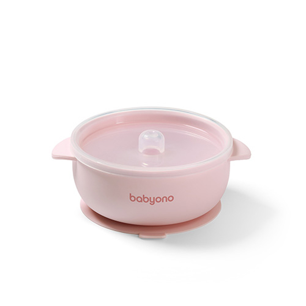 BabyOno 1662/02 - Szilikon Tapadókorongos Tányér Fedéllel/Pink – babatermék