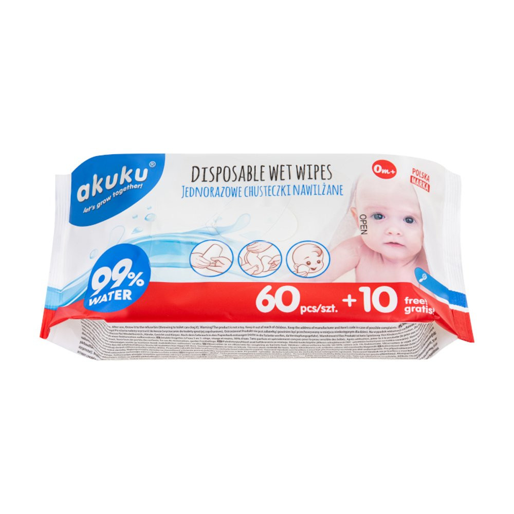 AKUKU A0031 - Eldobható nedves törlőkendők 60db + 10db