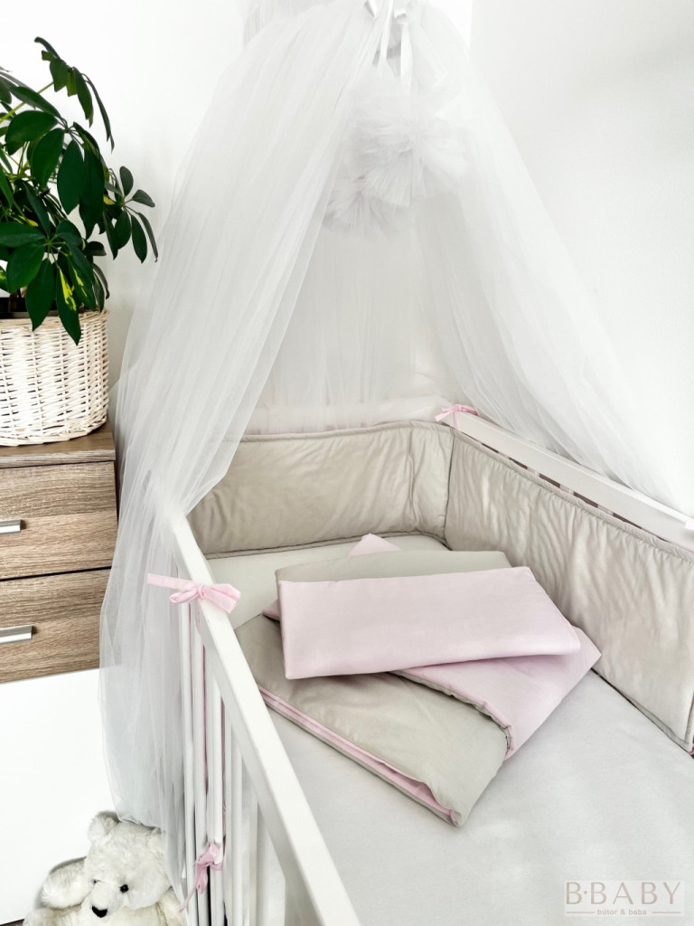 Emma szürke-rózsaszín – 3 részes babaágynemű szett kislányoknak, 100% pamutból
