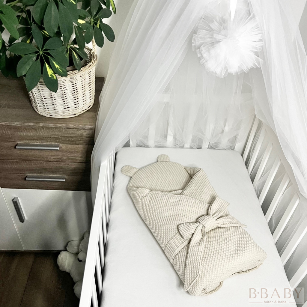 Kókuszpólya – Bézs waffle pamut, 75×75 cm – Uniszex, biztonsági csattal, kókuszbetéttel